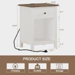 ChooChoo Farmhouse Nightstand with Charging Station, Wooden Top Bedside End Table with Drawer and Storage Space for Bedroom, White