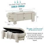 Wunlerlant 51.5" Oval Storage Bench End of Bed Storage Benches Linen Fabric Upholstered Ottoman Bench with Large Storage Space for Living Room Entryway Bedroom Hallway (Beige, 51.5 inch)