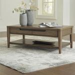 Signature Design by Ashley Roanhowe Contemporary 2-Drawer Coffee Table with Open Lower Shelf and Tapered Legs, Dark Brown