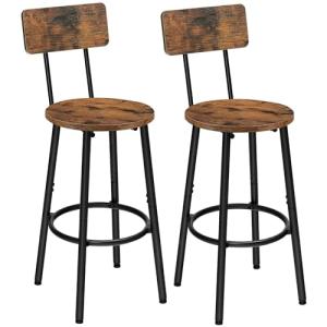 HOOBRO Bar Stools,Set of 2 Round Bar Chairs with Back,25.2" Bar Chairs for Kitchen Island, Dining Room,Counter Height Bar Stools, Easy to Assemble, Rustic Brown and Black BF32BY01G2