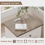 ChooChoo Farmhouse Nightstand with Charging Station, Wooden Top Bedside End Table with Drawer and Storage Space for Bedroom, White