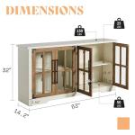 AMERLIFE Farmhouse 63" Buffet Sideboard Cabinet with Glass Door, Large Storage Cabinet with Adjustable Shelf, Wooden Coffee Bar Station for Kitchen, Dinning Room, White