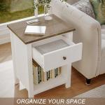 ChooChoo Farmhouse Nightstand with Charging Station, Wooden Top Bedside End Table with Drawer and Storage Space for Bedroom, White