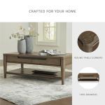 Signature Design by Ashley Roanhowe Contemporary 2-Drawer Coffee Table with Open Lower Shelf and Tapered Legs, Dark Brown