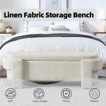 Wunlerlant 51.5" Oval Storage Bench End of Bed Storage Benches Linen Fabric Upholstered Ottoman Bench with Large Storage Space for Living Room Entryway Bedroom Hallway (Beige, 51.5 inch)