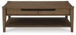 Signature Design by Ashley Roanhowe Contemporary 2-Drawer Coffee Table with Open Lower Shelf and Tapered Legs, Dark Brown