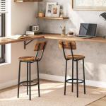 HOOBRO Bar Stools,Set of 2 Round Bar Chairs with Back,25.2" Bar Chairs for Kitchen Island, Dining Room,Counter Height Bar Stools, Easy to Assemble, Rustic Brown and Black BF32BY01G2