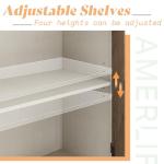 AMERLIFE Farmhouse 63" Buffet Sideboard Cabinet with Glass Door, Large Storage Cabinet with Adjustable Shelf, Wooden Coffee Bar Station for Kitchen, Dinning Room, White