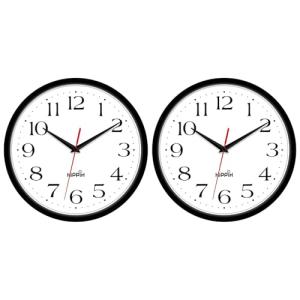 HIPPIH 2 Pack Silent Wall Clock, 10 Inch Non Ticking Quiet Digital Sweep Decorative Battery Operated Wall Clocks for Living Room Bedroom Kitchen School Office Decor, Black