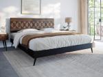 Bme Georgina Signature Bed Frame with Handcrafted Geometric Headboard, Mid Century Modern, Solid Acacia Wood, No Box Spring Needed, 12 Strong Wood Slats Support, Easy Assembly, Walnut, King