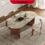 z183 Y French retro solid wood rock slab dining table and chair combination simple oval designer dining table
