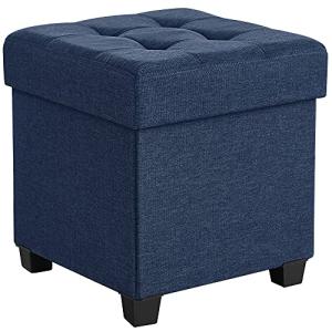 SONGMICS Storage Ottoman, Small Ottoman Foot Rest with Legs, 15 x 15 x 15.7 Inches Foot Stool, Load up to 660 lb, for Living Room, Bedroom, Dorm, Midnight Blue ULSF14IN