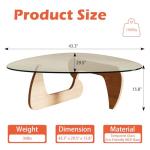 Miloyer Modern Coffee Table for Living Room and Small Spaces, 43.3" x 29.5" x 15.8" Triangle Tempered Glass Table Top and Eco-Friendly MDF Base, Natural Wood