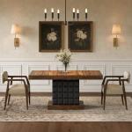 LITTLE TREE 63" Modern Dining Table, Rectangular Dinner Table for 4-6, Farmhouse Kitchen Table, Sturdy Wood Pedestal Base for Kitchen/Dining Room, Rustic Brown & Black