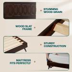 Bme Georgina Signature Bed Frame with Handcrafted Geometric Headboard, Mid Century Modern, Solid Acacia Wood, No Box Spring Needed, 12 Strong Wood Slats Support, Easy Assembly, Walnut, King