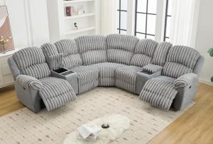 Power Reclining L-Shaped Fuzzy Rabbit Plush 5-Seater Sectional Sofa Set with Wireless Charger, USB Type-C Port & Storage Console