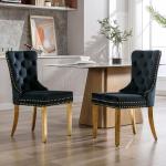 Customized.Velvet Dining Chairs Set of 6, Nikki Collection Dining Room Chairs with Golden Stainless Steel Legs and Pull Ring, Lu