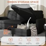 Vongrasig Pull Out Sleeper Sofa with Storage, 77" L-Shaped Convertible Couch Bed in Soft Corduroy for Small Living Room & Apartment, Reversible Sectional Sofa with Storage Chaise, Black