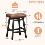 Raynesys Counter Height Bar Stools Set of 2, 24 Inch Barstools for Kitchen Counter, Kitchen Stools with Bonded Leather Saddle Seats & Heavy Duty Metal Legs, Easy Assembly, Brown/Black
