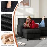 Vongrasig Pull Out Sleeper Sofa with Storage, 77" L-Shaped Convertible Couch Bed in Soft Corduroy for Small Living Room & Apartment, Reversible Sectional Sofa with Storage Chaise, Black