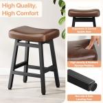 Raynesys Counter Height Bar Stools Set of 2, 24 Inch Barstools for Kitchen Counter, Kitchen Stools with Bonded Leather Saddle Seats & Heavy Duty Metal Legs, Easy Assembly, Brown/Black