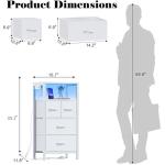 Furnulem 4 Drawer Dresser with Led Light and Charging Station, White Night Stand with Storage Shelf and Fabric & PVC Drawer, 33 Inch Bedside Table, Tall Nightstand for Entryway, Bedroom Furniture