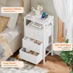Furnulem 4 Drawer Dresser with Led Light and Charging Station, White Night Stand with Storage Shelf and Fabric & PVC Drawer, 33 Inch Bedside Table, Tall Nightstand for Entryway, Bedroom Furniture