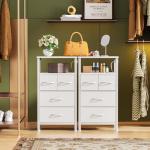 Furnulem 4 Drawer Dresser with Led Light and Charging Station, White Night Stand with Storage Shelf and Fabric & PVC Drawer, 33 Inch Bedside Table, Tall Nightstand for Entryway, Bedroom Furniture