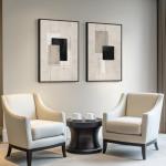 Large Framed Neutral Abstract Wall Art for Living Room, Set of 2 Black and Beige Modern Canvas Prints Paintings Artwork for Walls, Minimalist Block Lines Pictures for Hallway Office Wall Decor 24x36 In
