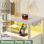 Furnulem 4 Drawer Dresser with Led Light and Charging Station, White Night Stand with Storage Shelf and Fabric & PVC Drawer, 33 Inch Bedside Table, Tall Nightstand for Entryway, Bedroom Furniture