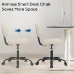 DUMOS Armless Home Office Desk Chair -Small Ergonomic with Low Back Lumbar Support, Height Adjustable PU Leather Computer Task with 360° Swivel Rolling Wheels, for Small Space, Beige White