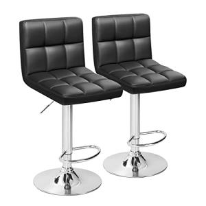 Furmax Bar Stools Modern Pu Leather Swivel Adjustable Hydraulic Bar Stool Square Counter Height Stool Set of 2 (Black)