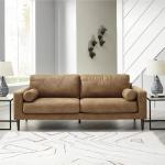 Signature Design by Ashley Telora Faux Leather Sofa, 2 Bolster Pillows, Loose Cushions, Faux Wood Finish Accent Legs, 85" W x 35" D x 35" H, Dark Brown