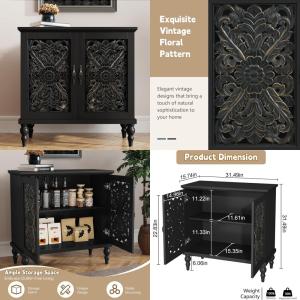 vintage carved wood 2-door accent cabinet - storage sideboard buffet with credenza for living room