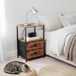 LOAKEKEL Night Stand Set 2, Nightstand with Charging Station, End Tables with Storage Shelf for Small Spaces, Bedside Table Side Tables with 2 Fabric Drawers for Bedroom, Rustic Brown, HETS020PBR