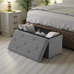 Sweetcrispy 30 Inches Folding Storage Ottoman Bench, End of Bed Foot Rest Stools Ottoman Storage Chest with Padded Seat for Bedroom, Living Room, Entryway, Holds up to 660 lb, Grey