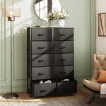 WLIVE Tall Black Dresser for Bedroom with 10 Drawers, Chest of Drawers, Dressers Bedroom Furniture, Storage Organizer Unit with Fabric Bins for Closet, Hallway, Living Room, Entryway