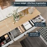 SUNLEI Buffet Cabinet with Storage, Farmhouse Storage Cabinet with 4 Doors and 3 Drawers, Coffee Bar Station Wood Buffet Table with Adjustable Shelf for Living Room, White