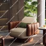 Leather solid wood leisure chair new balcony living room retro color matching single leisure lazy chair