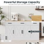 SUNLEI Buffet Cabinet with Storage, Farmhouse Storage Cabinet with 4 Doors and 3 Drawers, Coffee Bar Station Wood Buffet Table with Adjustable Shelf for Living Room, White