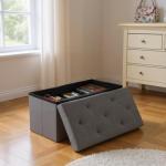 Sweetcrispy 30 Inches Folding Storage Ottoman Bench, End of Bed Foot Rest Stools Ottoman Storage Chest with Padded Seat for Bedroom, Living Room, Entryway, Holds up to 660 lb, Grey