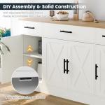 SUNLEI Buffet Cabinet with Storage, Farmhouse Storage Cabinet with 4 Doors and 3 Drawers, Coffee Bar Station Wood Buffet Table with Adjustable Shelf for Living Room, White