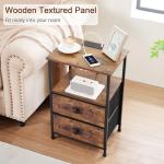 LOAKEKEL Night Stand Set 2, Nightstand with Charging Station, End Tables with Storage Shelf for Small Spaces, Bedside Table Side Tables with 2 Fabric Drawers for Bedroom, Rustic Brown, HETS020PBR