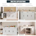 SUNLEI Buffet Cabinet with Storage, Farmhouse Storage Cabinet with 4 Doors and 3 Drawers, Coffee Bar Station Wood Buffet Table with Adjustable Shelf for Living Room, White