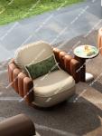 Leather solid wood leisure chair new balcony living room retro color matching single leisure lazy chair