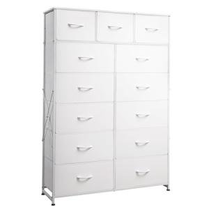 WLIVE Tall Dresser for Bedroom with 13 Drawers, Storage Dresser Organizer Unit, Fabric Dresser for Bedroom, Closet, Chest of Drawers with Fabric Bins, Steel Frame, Wood Top, White
