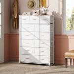 WLIVE Tall Dresser for Bedroom with 13 Drawers, Storage Dresser Organizer Unit, Fabric Dresser for Bedroom, Closet, Chest of Drawers with Fabric Bins, Steel Frame, Wood Top, White