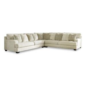 Signature Design by Ashley Rawcliffe Casual L-Shaped Anti Sag 3-Piece Sectional with Reversible Cushions and 10 Accent Pillows, Beige