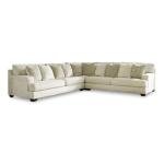 Signature Design by Ashley Rawcliffe Casual L-Shaped Anti Sag 3-Piece Sectional with Reversible Cushions and 10 Accent Pillows, Beige