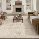 HUGEAR 8x10 Machine Washable Area Rugs Vintage Beige - Neutral Living Room Bedroom Rug Non Slip Stain Resistant Low Pile Aesthetic Throw Carpet Kids & Pet Friendly